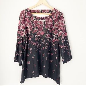 G. Lance Black Pink Floral Top 3/4 Sleeve Size XL